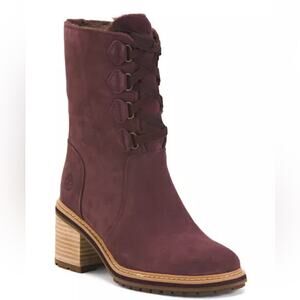 Timberland NEW Purple Suede Waterproof Fur Lined Lace Up Lug Sole Heeled Boots 7